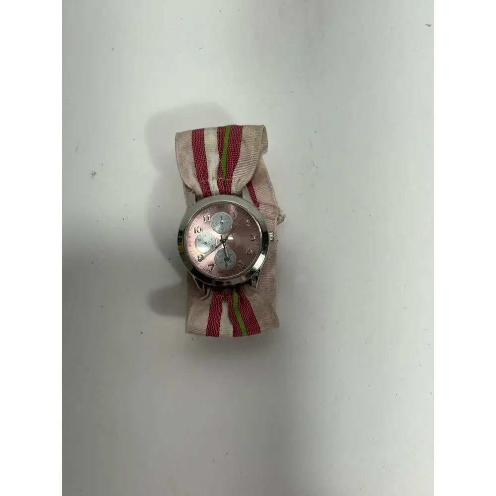 Rachel Weissman Quartz Watch With Faux Sub Dials Pink Nylon Band Needs‎ Battery